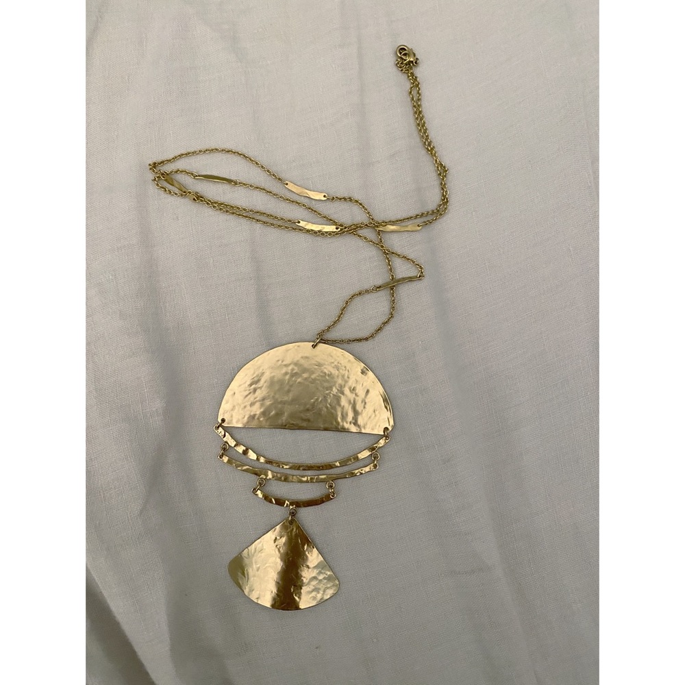 Anthropologie Hammered Gold Metal Pendant Necklace